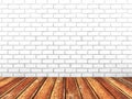 Empty white brick room with wooden floor Royalty Free Stock Photo