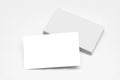 Empty white business card stack on light desktop. Info, address and message concept. Mock up, 3D Rendering