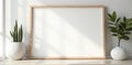 Empty white canvas in simple frame, ready for art , visual, composition, wood