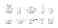 Empty white ceramic, porcelain tableware set vector Royalty Free Stock Photo