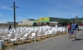 185 empty white chairs sculpture in Christchurch New Zealand