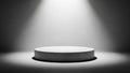 Empty White Circular Podium Illuminated by a Single Spotlight on a Dark Gray Background Keywords: podium, stage Royalty Free Stock Photo