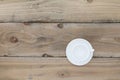 Empty white coffee cup on old wood table ,Top view with copy spa Royalty Free Stock Photo