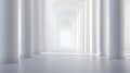 Surreal white corridor with columns, endless archway perspective, bright abstract architecture Royalty Free Stock Photo