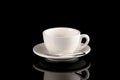 Empty white cup for coffee or tea on a dark background with reflection Royalty Free Stock Photo