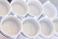 Empty White Cups Stacked on the Table. Tea or Coffee Catering Services at the Hotel, Event, Conference, Business meeting or Royalty Free Stock Photo