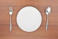 Empty white dish, spoon and fork Royalty Free Stock Photo