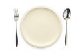 Empty white dish spoon and fork Royalty Free Stock Photo