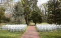 Empty white event chairs