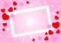 Empty white frame and red pink heart shape for template banner valentines card background, many hearts shape on pink gradient soft