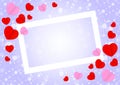 Empty white frame and red pink heart shape for template banner valentines card background, many hearts shape on purple gradient Royalty Free Stock Photo