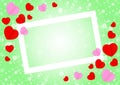 Empty white frame and red pink heart shape for template banner valentines card background, many hearts shape on green gradient Royalty Free Stock Photo