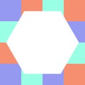 Empty white hexagon on pastel color squares checkered block, template banner checker multi color rainbow, ad colorful block soft Royalty Free Stock Photo