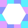 Empty white hexagon on pastel color squares checkered block, template banner checker multi color rainbow, ad colorful block soft Royalty Free Stock Photo