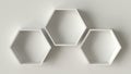 Empty white hexagons shelves on concrete wall background, 3D rendering