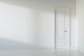 Empty white interior with closed door, empty wall mockup