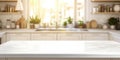 Empty White Marble Kitchen Countertop with Blurred Modern Background Royalty Free Stock Photo