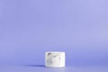 Empty white marble podium on pantone 2022 blue color background. Minimal boxes and geometric podium. Scene with