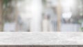 Empty white marble stone table top and blur glass window interior lobby and hall way banner mock up abstract background - can used Royalty Free Stock Photo