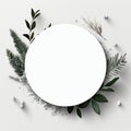 Empty white mocup, frame circle for text with winter decor. Generated AI