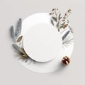 Empty white mocup, frame circle for text with winter decor. Generated AI