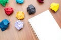 Empty white notebook page with colourful Crumbled paper & x28;paper b Royalty Free Stock Photo