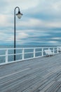 Empty white Old wood bridge pier against beautiful sunset sky natural background, backdrop wallpaper multipurpose sea Royalty Free Stock Photo