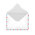 Empty white open envelope with airmail border vector mock up Royalty Free Stock Photo
