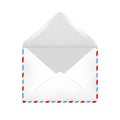 Empty white open envelope with airmail border vector mock up