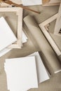 Empty white painter canvases and canvas roll and easel - painter program Royalty Free Stock Photo