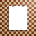 Empty white paper blank over background with checker chess square