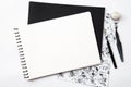 Empty white paper with brush on black and white grangy background