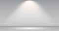 Empty white photo studio interior background. Gallery Interior with shine illuminated spotlight. Realistic empty white wall Royalty Free Stock Photo