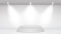 Empty White Photo Studio Interior Background. Realistic Spotlight. Vector Illustration.