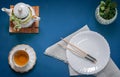 Empty white plate, chopsticks and herbal tea Royalty Free Stock Photo