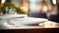 Empty white plate on table with fork and knife, AI Royalty Free Stock Photo