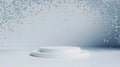 Empty White Podium with Falling Silver Confetti Celebration Background Royalty Free Stock Photo