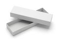 Empty white rectangular box with open lid on white background for packaging and storage purposes Royalty Free Stock Photo