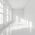 Empty White Room Background, Clean Blank Interior Mockup, Empty Space with Windows Royalty Free Stock Photo