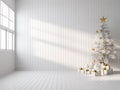 Empty white room decorate with white christmas tree 3d render