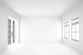 empty white room with door&windows interior background