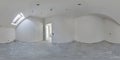 Empty white room with mansard without repair and furniture. full spherical hdri panorama 360 degrees in interior room in modern Royalty Free Stock Photo