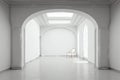 empty white room space interior 3d render many rooms are connected with arch shape door. Chair in the corner. Generative AI.