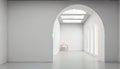 white room modern space interior 3d render many rooms are connected with arch shape door. Chair in the corner. Generative AI.