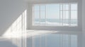 Empty White Room with Ocean View and Sunlight Shadows Royalty Free Stock Photo