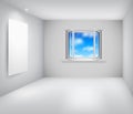 Empty white room with open window and frame Royalty Free Stock Photo