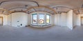 Empty white room without repair and furniture. full spherical hdri panorama 360 degrees in interior room in modern apartments in Royalty Free Stock Photo