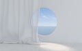Empty white room with round window, 3d rendering Royalty Free Stock Photo