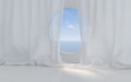 Empty white room with round window, 3d rendering Royalty Free Stock Photo