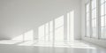 Empty White Room Shadow Play Window Light Sunlight streams through a large window casting distinct geometric shadows across the Royalty Free Stock Photo